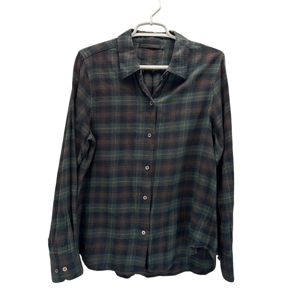 Jenni Kayne Green Brown Plaid Flannel Shirt Button Down Long sleeve Med